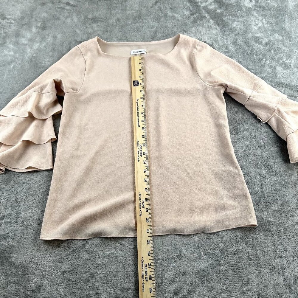 Calvin Klein Top Women Small Light Pink Textured 3/4 Bell Sleeve Blouse Coquette - Picture 3 of 9
